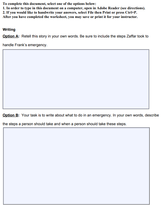 Post Questions. the second page of the post questions showing 2 writing options.