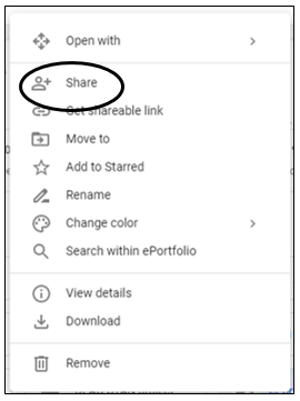 Command available when you hover over the folder name. Share command circled.